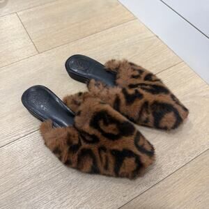 leopard fur mules